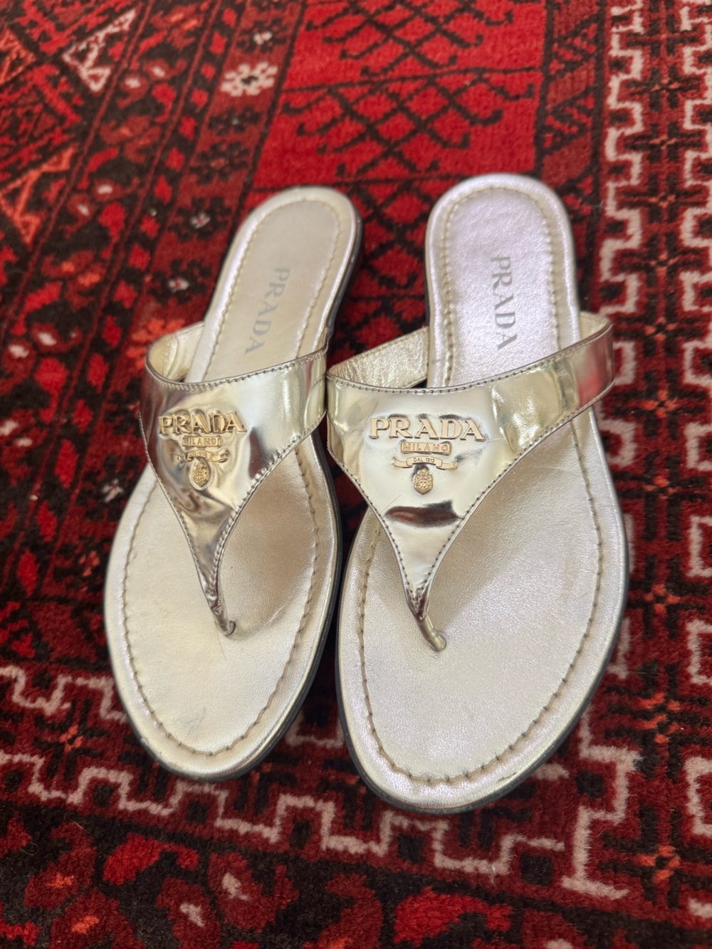 Prada Metallic Gold Toe-Post Sandals for Women - Picture 3 of 7
